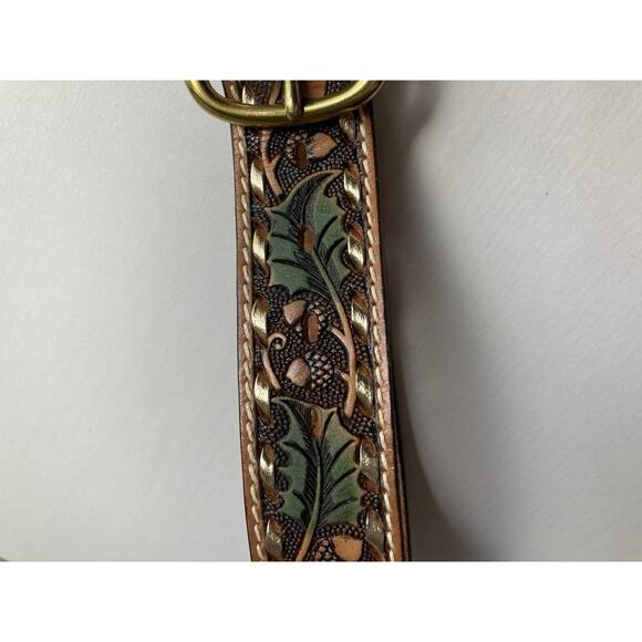 Kenny Rogers Womens 32 Hand Woven Tooled Leather Acorns Leaves Belt Fall Autumn - Picture 2 of 8